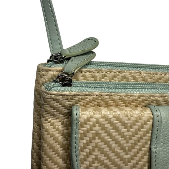 Giani Bernini Straw Bone Natural  Blue Crossbody Bag - Picture 4 of 10
